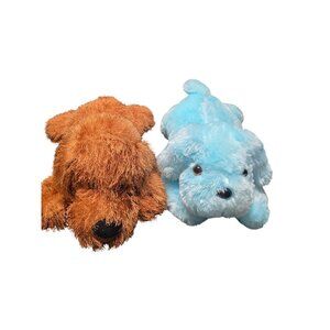 Shaggy Plush Dog Stuffed Animals Brown & Blue Soft Toys